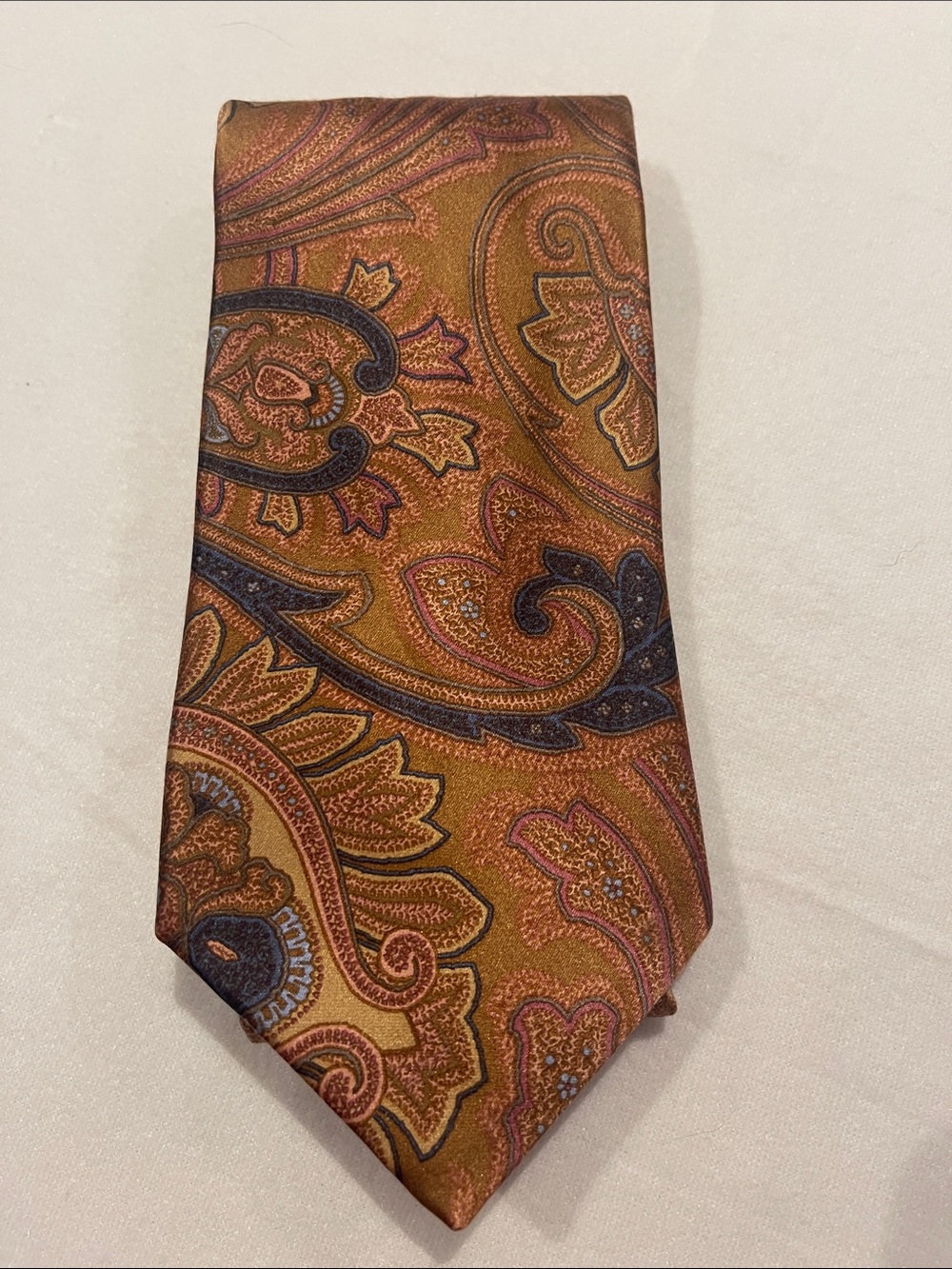 Vintage Ike Behar Brown Paisley Tie with Blue and Pink Flourishes